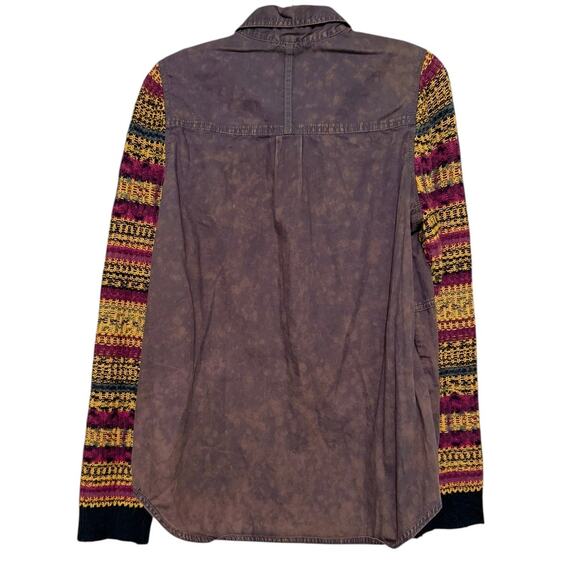We The Free Charcoal Shirt W Multi-Colored Knit Sleeves Medium Distressed - Picture 6 of 6